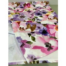 Decofav Runner Sulu Boya Pembe Mor Çiçek Desenli Dijital Baskılı