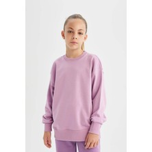 DeFacto Kız Çocuk Lila Relax Fit Bisiklet Yaka Pamuklu Basic Düz Okul Sweatshirt A2797A824AU