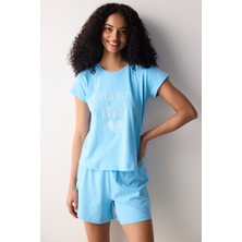 Penti Blue Heart Şortlu Mavi Pijama Takımı