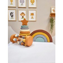 Tinyminywoods Yıldız Halka Kule Set (Halka Kule + Abaküs + Gökkuşağı )Ahşap Oyuncak Dekor Montessori Oyuncak