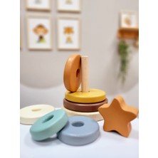 Tinyminywoods Yıldız Halka Kule Set (Halka Kule + Abaküs + Gökkuşağı )Ahşap Oyuncak Dekor Montessori Oyuncak
