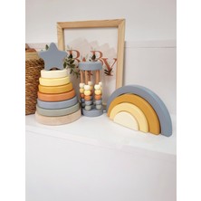 Tinyminywoods Yıldız Halka Kule Set (Halka Kule + Abaküs + Gökkuşağı )Ahşap Oyuncak Dekor Montessori Oyuncak