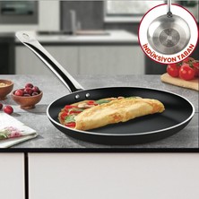 Evren 24 cm Bistro Indüksiyonlu Krep Tava, Horeca Indüksiyon Tabanlı Krep Omlet Tavası (Çelik Boru Kulp)