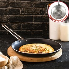 Evren 26 cm Chef Indüksiyonlu Krep Tava, Horeca Indüksiyon Tabanlı Krep Omlet Tavası (Çelik Çubuk Kulp)