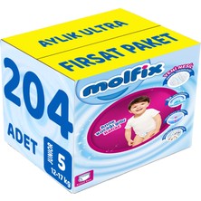 Molfix Külot Bebek Bezi Beden:5 (12-17KG) Junior 204 Adet Aylık Ultra Fırsat Pk