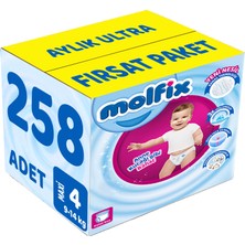 Molfix Külot Bebek Bezi Beden:4 (9-14KG) Maxi 258 Adet Aylık Ultra Fırsat Pk