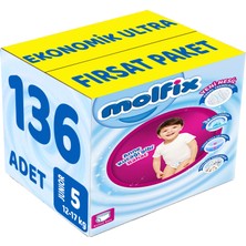 Molfix Külot Bebek Bezi Beden:5 (12-17KG) Junior 136 Adet Ekonomik Ultra Fırsat Pk