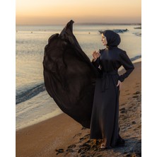 Harika Wear Uzun Siyah Bağlamalı Elbise