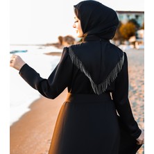 Harika Wear Uzun Siyah Bağlamalı Elbise