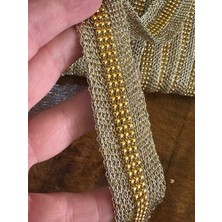 Gönülden Tasarım En 4 cm Altın Sarısı Zincir Detaylı Şerit Dikiş Giyim Aksesuarı 1 Metre