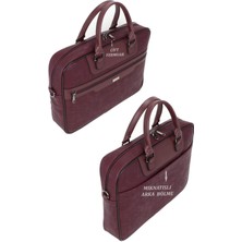 Case Club Unisex Deri Laptop Evrak Çantası 15,6 Inç Bordo