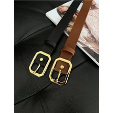 ZR Accessory Küt Kesim Dirtdörtgen Şekilli Gold Tokalı Gömlek Kemeri, Pantolon Kemeri, Elbise Kemeri