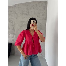 Galavip Kadın Yeni Sezon Önü Bağlamalı Poplin Kumaş Bluz