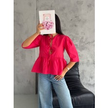 Galavip Kadın Yeni Sezon Önü Bağlamalı Poplin Kumaş Bluz