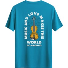 Bellance Keman Baskılı Slim Fit Tişört Bisiklet Yaka T-Shirt Mavi