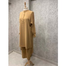 Naqshe 24Y8266 Takım Tunik Pantolon Yarım Düğmeli Bol Paça - Naqshe - 24Y8266 - Camel - 40