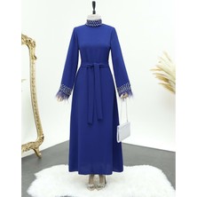Tane 24Y4431 Abiye Elbise Krep Yaka ve Kolları Taş Detay - Tane - 24Y4431 - Lacı - 40