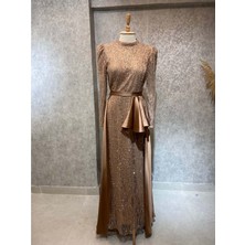 Hennin 24Y4859 Hennin Abiye Elbise Taşlı Parça Detaylı - Hennin - 24Y4859 - Bakır - 38