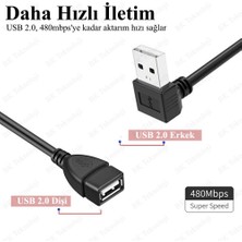 BK Teknoloji 90 Derece Aşağı Açılı USB 2.0 Erkek-Dişi Uzatma Kablosu 30CM