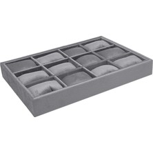 Jewel Box Süet Kumaş Füme Renk 34X24 cm Yastıklı Çekmece Içi Saat ve Takı Kutusu
