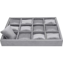 Jewel Box Süet Kumaş Füme Renk 34X24 cm Yastıklı Çekmece Içi Saat ve Takı Kutusu