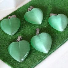 Mga Doğaltaş Yeşil Kedi Gözü  Kolye Kalpli Kolye ( 5 Adet ) Hediyelik Eşya Sevgili Kolye Sevgiliye Özel Hediye Kalpli Kolye