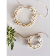 Sistorize Deniz Kabuğu Ikili Set Choker Kolye ve Bileklik/halhal Seti