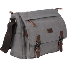 Bagacar Orjinal Kanvas Kumaş Laptop Bölmeli Çapraz Çanta Gri