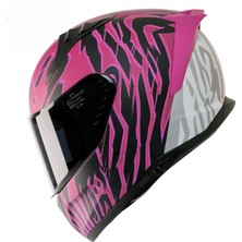 Motoanl Motosiklet Kadın Kaskı Ece 22.R06 Sertifikalı Double Vizör Fiber Motor Kask Full Face Leopar Pink