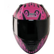 Motoanl Motosiklet Kadın Kaskı Ece 22.R06 Sertifikalı Double Vizör Fiber Motor Kask Full Face Leopar Pink