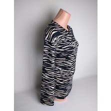 Yaşar Triko Kadın Siyah Krem V Yaka Uzun Kollu Yanları Yırtmaçlı Yazlık Viskon Likralı Anne Penye Tişört Bluz