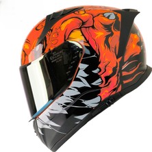 Motoanl Motosiklet Kaskı Ece 22.R06 Sertifikalı Double Vizör Fiber Motor Kask Full Face New Lizzaro Orange