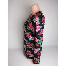 Yaşar Triko Kadın Siyah Yeşil V Yaka Uzun Kollu Yanları Yırtmaçlı Yazlık Viskon Likralı Anne Penye Tişört Bluz