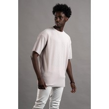 Akçaylar Oversize (Bol Kesim) Kalın Fitilli Bisiklet Yaka Kısa Kol T-Shirt