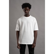 Akçaylar Oversize (Bol Kesim) Bisiklet Yaka Örgülü Likralı Kısa Kol T-Shirt