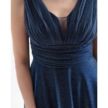 Dans 24Y1602 Dans Elbise Abiye Simli Kumaş Astarlı Midi Boy - Dans - 24Y1602 - Lacı - 36