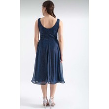 Dans 24Y1602 Dans Elbise Abiye Simli Kumaş Astarlı Midi Boy - Dans - 24Y1602 - Lacı - 36
