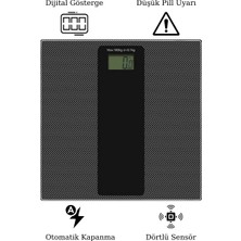 Layfhex Hassas Ölçümlü Dijital Baskül 180 kg Kapasiteli Cam Tartı