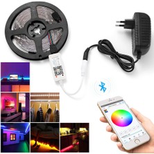 Cata Rgb Şerit LED 5 Metre 5050 Smd Double Pcb Tak Çalıştır Adaptörlü Wifi Bluetooth Renkli Kumanda Dekoratif Set Esnek