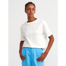 Dilvin 31218 Dikiş Detaylı T-Shirt-Ekru