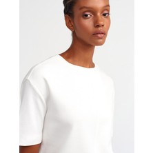 Dilvin 31218 Dikiş Detaylı T-Shirt-Ekru