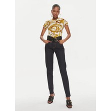 Versace Jeans Couture Yuvarlak Yaka Desenli Beyaz Kadın T-Shirt 76Hah6D8