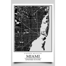 Hari Tasarım Miami Şehir Haritası Çerçevesiz Poster