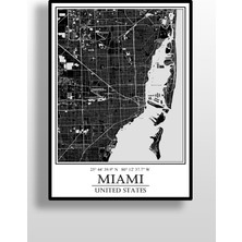 Hari Tasarım Miami Şehir Haritası Çerçevesiz Poster