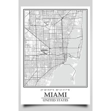Hari Tasarım Miami Şehir Haritası Çerçevesiz Poster
