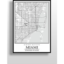 Hari Tasarım Miami Şehir Haritası Çerçevesiz Poster