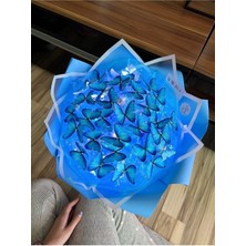 Neotan LED Işıklı Kelebek Buketi Büyük Boy Anneler Günü Hediye Özel Mavi Kelebek Buketi Sevgili