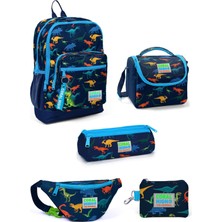 Coral High Kids Lacivert Mavi Dinozor Desenli 5'li Okul Çanta Seti 5SET23115