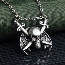 İdol Avm Çift Kılıç Kuru Kafalı Yarasa Erkek Kolye Takı Aksesuar K24 T5