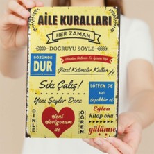 Aıle Kuralları Ahşap Duvar ve Kapı Süsü- Retro Ahşap Pano 28 x 20